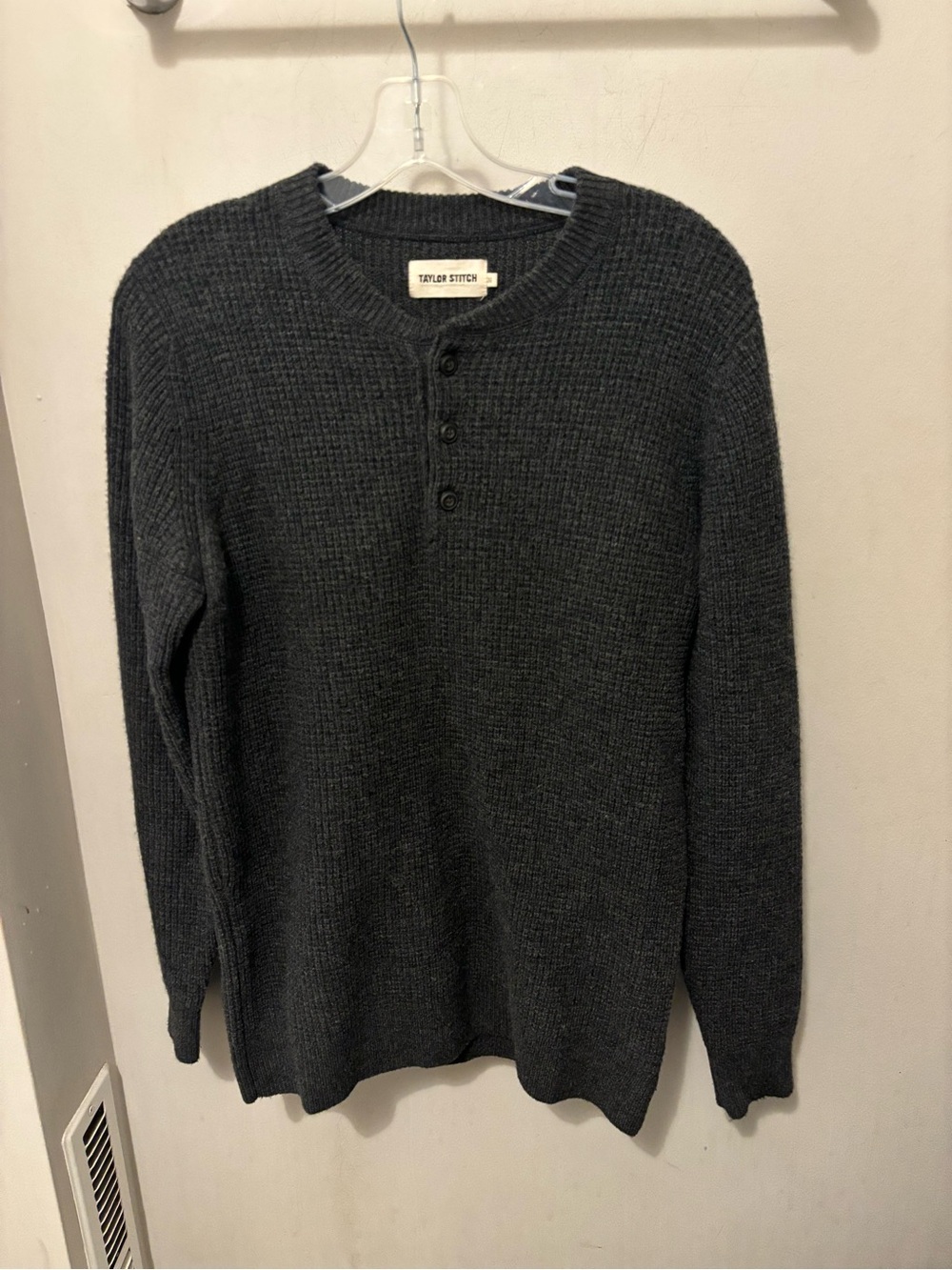 Taylor Stitch The Sidecountry Sweater Henley 36 XS 100% Merino Wool Waffle Knit